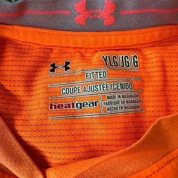 Boys Fitted Under Armour Orange Sleeveless Tank Top Football Baseball Size Large - Picture 3 of 3